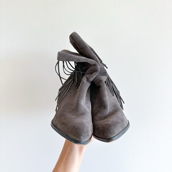 Dolce Vita Ileen Fringe Suede Pointed Toe Heeled Boots Brown - Picture 2 of 5